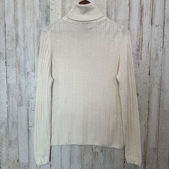 Banana Republic 100 Merino Wool Turtleneck Sweater Large Cream Ribbed Preppy EUC - Picture 2 of 8